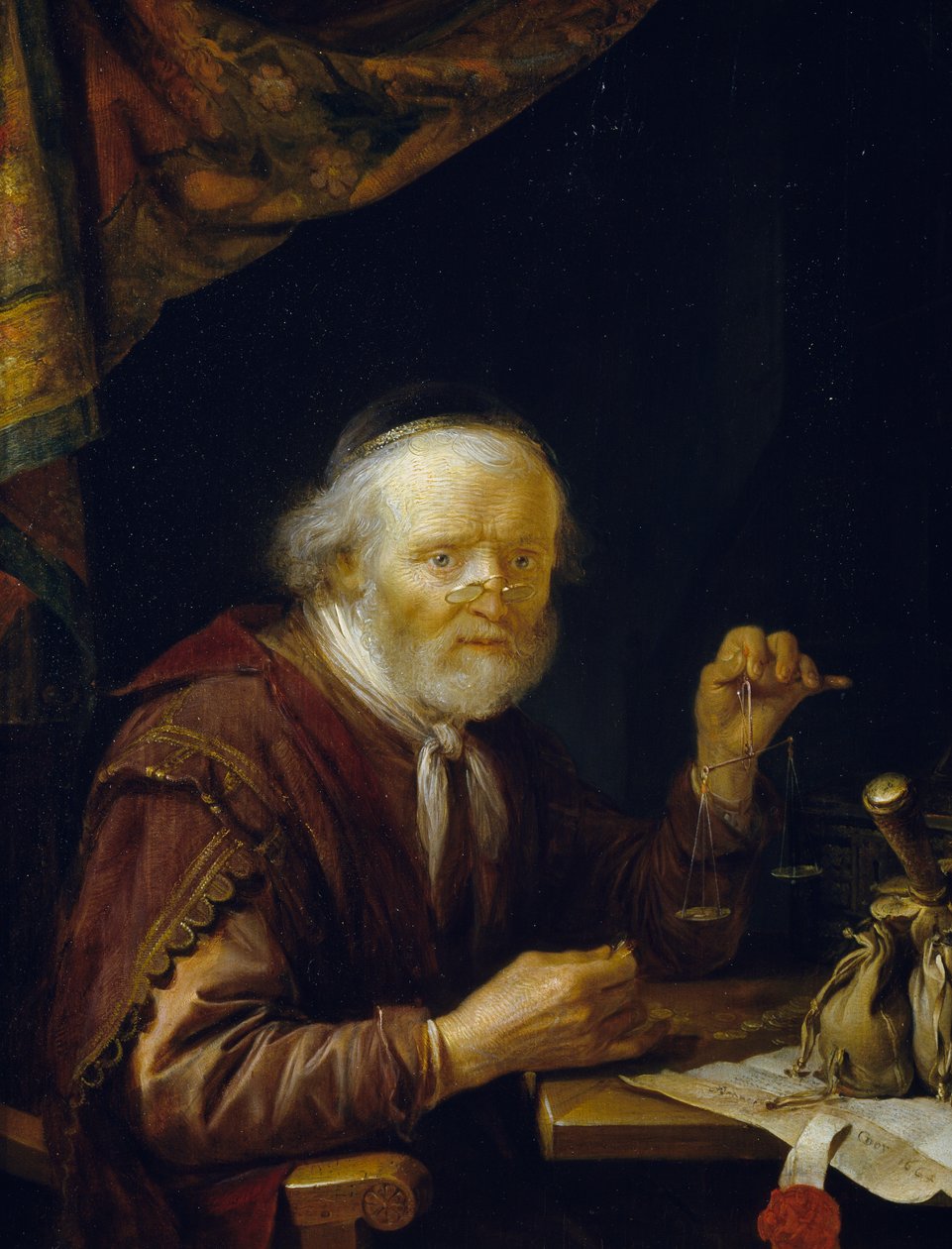 altın tartmak by Gerrit or Gerard Dou
