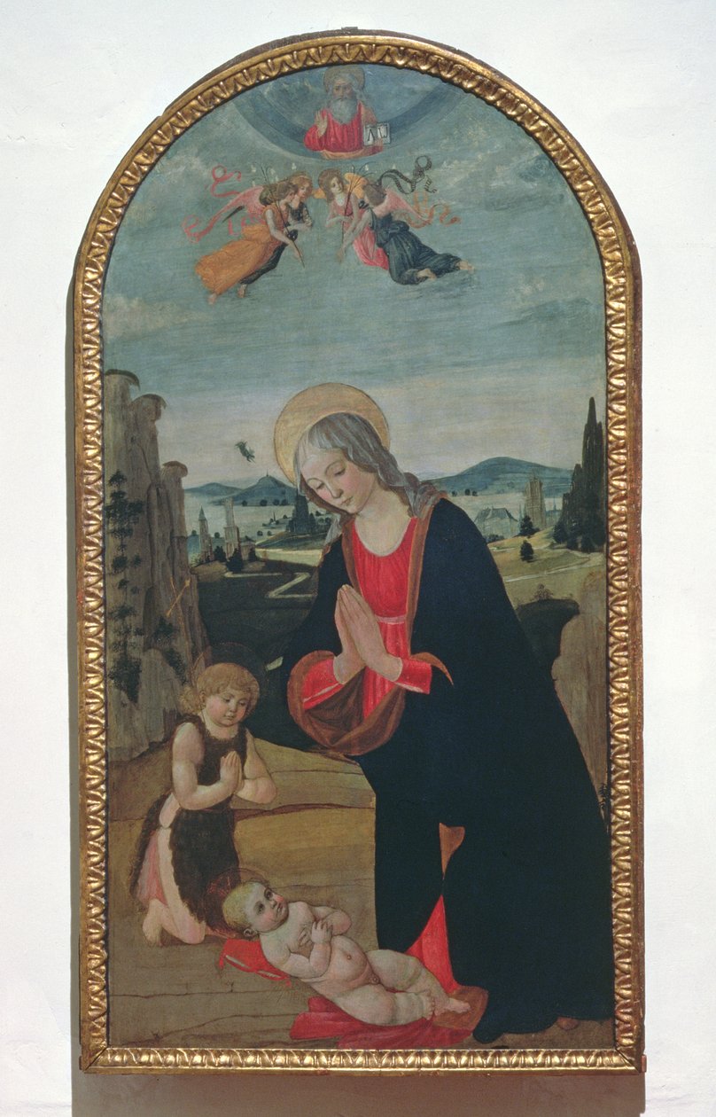 Madonna ve Bebek St. John the Baptist, Mesih Çocuğuna tapıyor (panel) by Gherardo di Giovanni