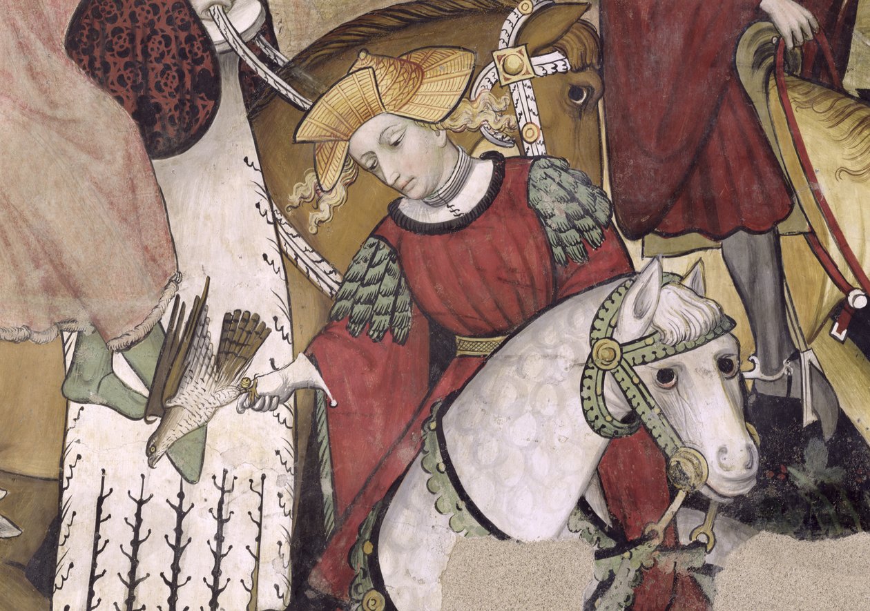 Yaşam Çeşmesi, kuşunu serbest bırakan bir şahin detayı, 1418-30 by Giacomo Jaquerio