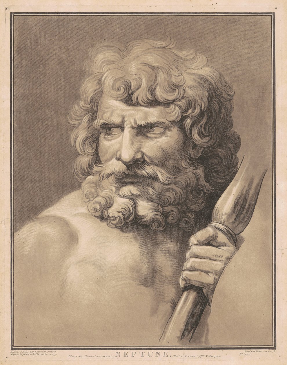 Neptün by Gilles Antoine Demarteau, after Anicet Charles Gabriel Lemonnier, after Raphael