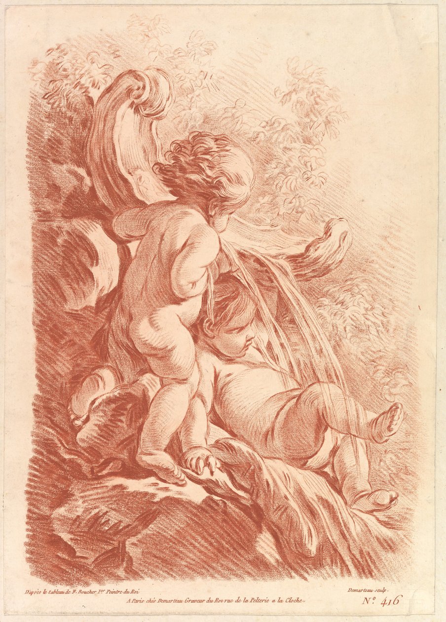İki Aşk Tanrısı ile Çeşme, yaklaşık. 1773. by Gilles Demarteau