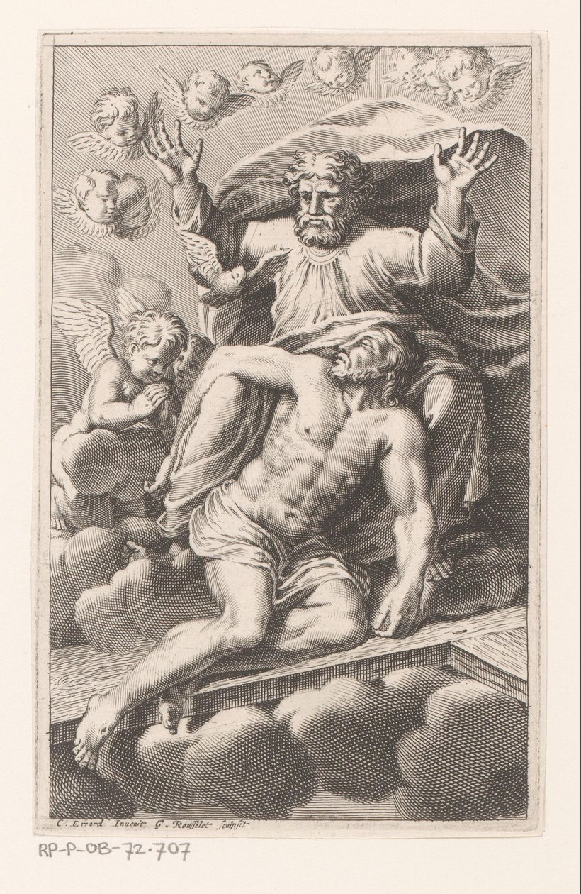 cherubim tarafından çevrili bulutlar üzerinde Trinity by Gilles Rousselet