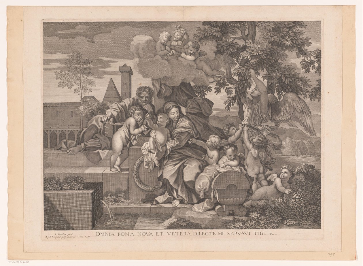Elma ağacı, putti ile kutsal aile by Gilles Rousselet