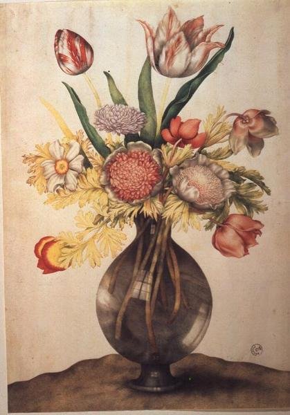 Çiçek Vazosu (parşömen üzeri tempera) by Giovanna Garzoni