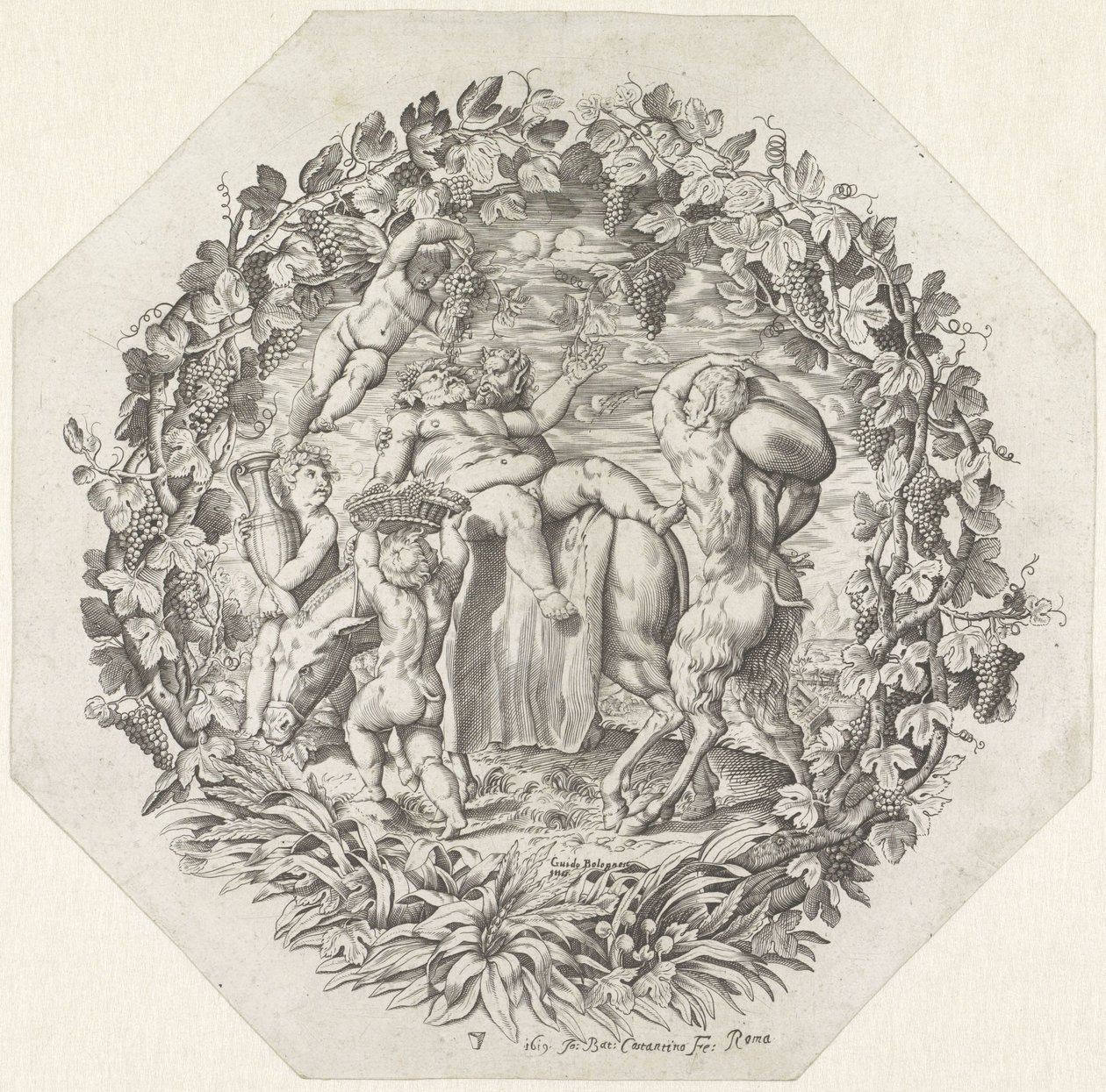 Bacchanaal sarhoş Silenus ile tanıştı by Giovanni Battista Costantini