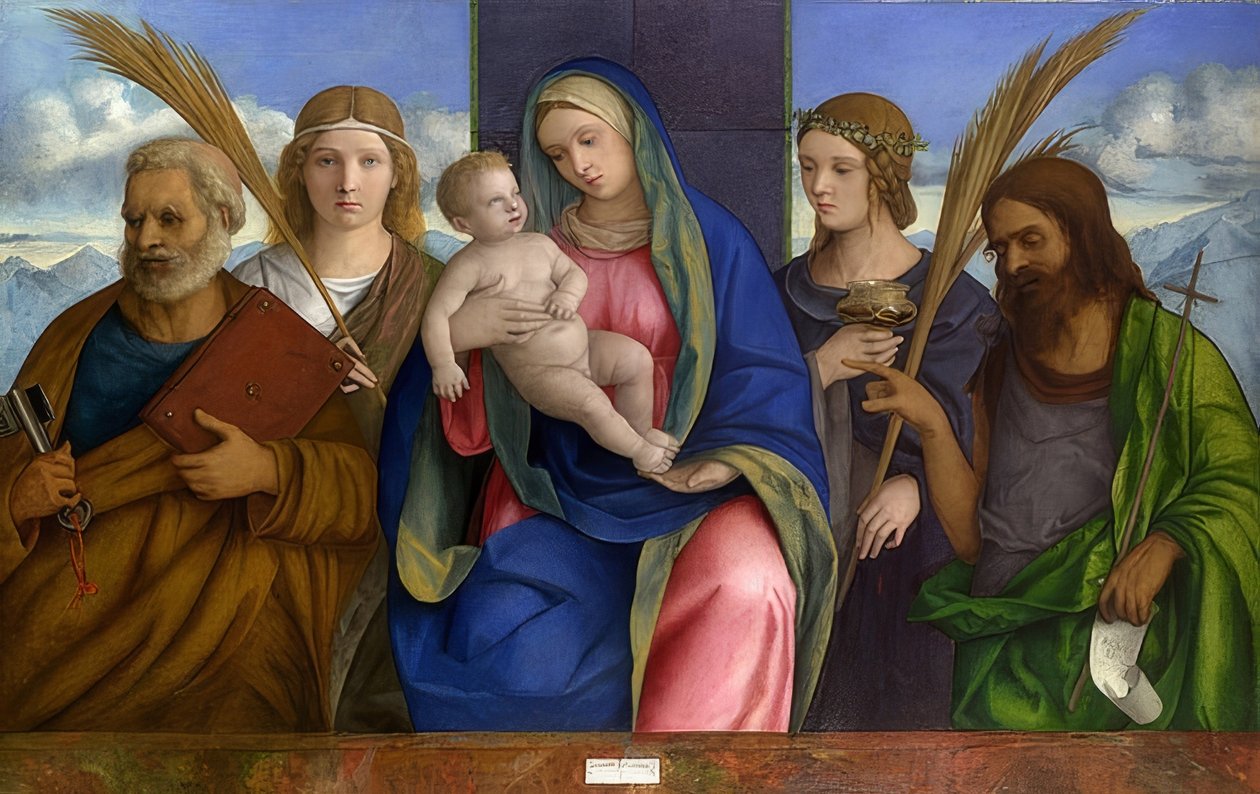 Çocuk ve Azizler ile Madonna by Giovanni Bellini