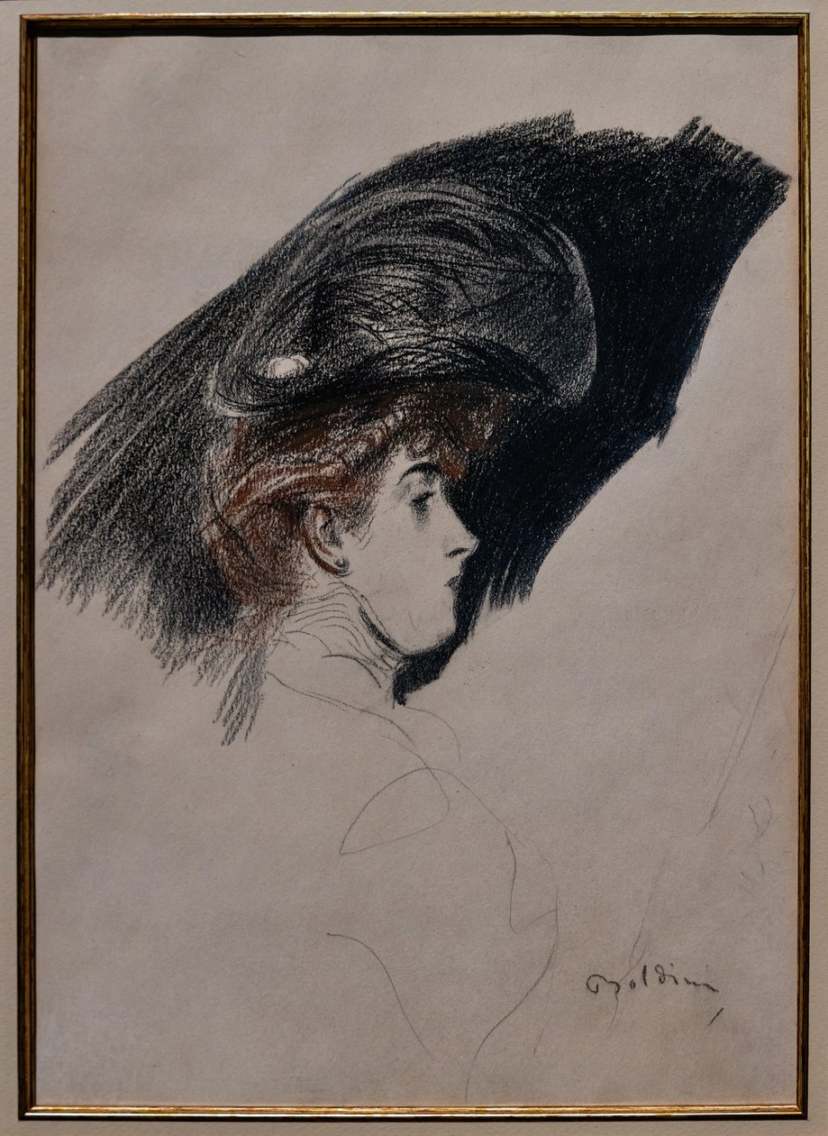 Elegant Profile, c.1880 (kağıt üzerine karakalem) by Giovanni Boldini