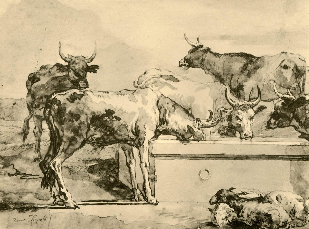 Sulayan inekler, 18. yüzyılın ortaları, 1928 by Giovanni Domenico Tiepolo