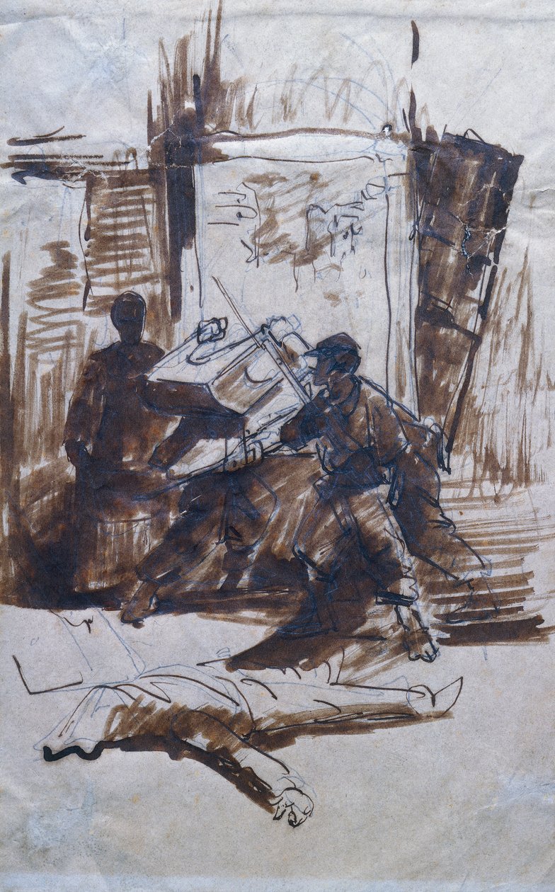 Bir evde eylemde askerler by Giovanni Fattori