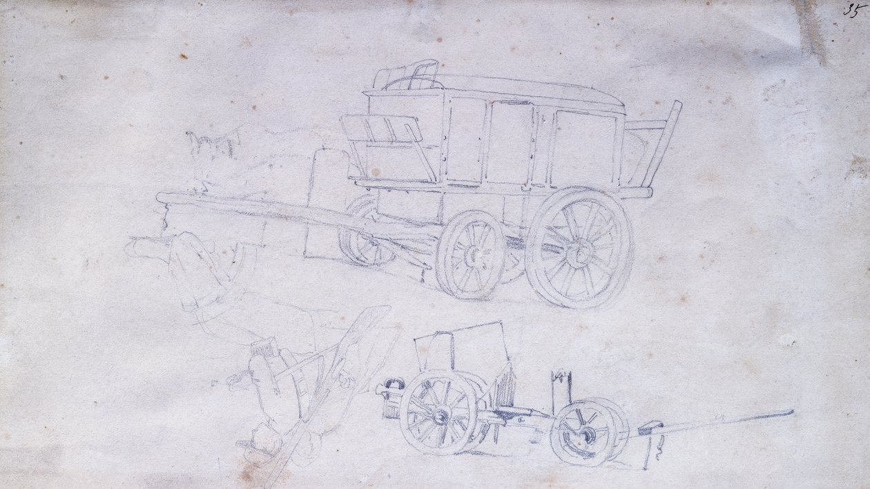 İki araba ve iki asker by Giovanni Fattori