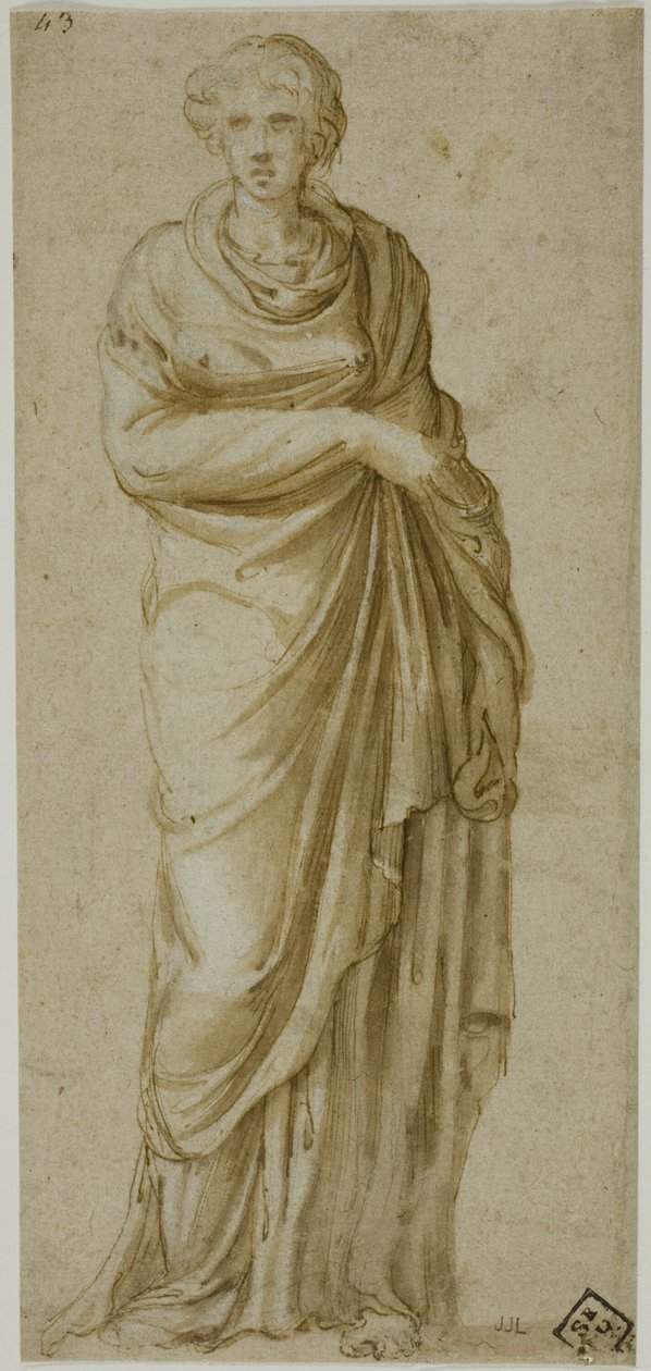 Drapeli Ayakta Kadın Figürü by Girolamo da Carpi