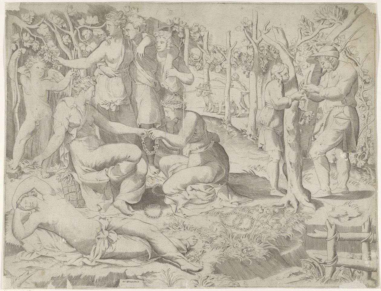 Flora bir çelenk verir by Giulio Bonasone