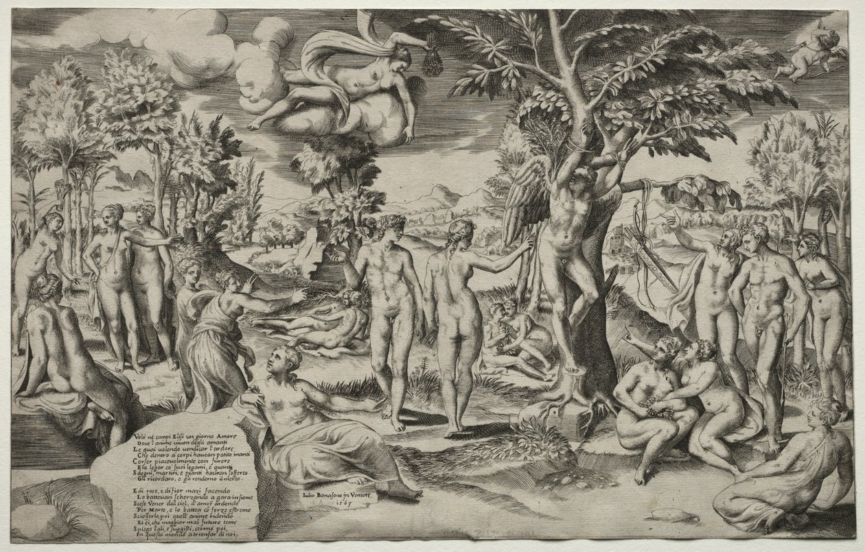 Elysian Tarlalarında Aşk, 1563. by Giulio Bonasone
