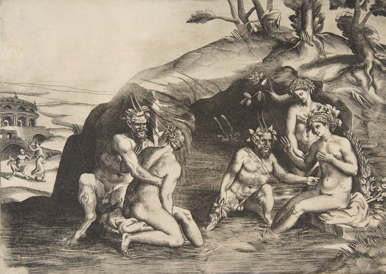 Periler ve Satirler banyo, 1531-76. by Giulio Bonasone
