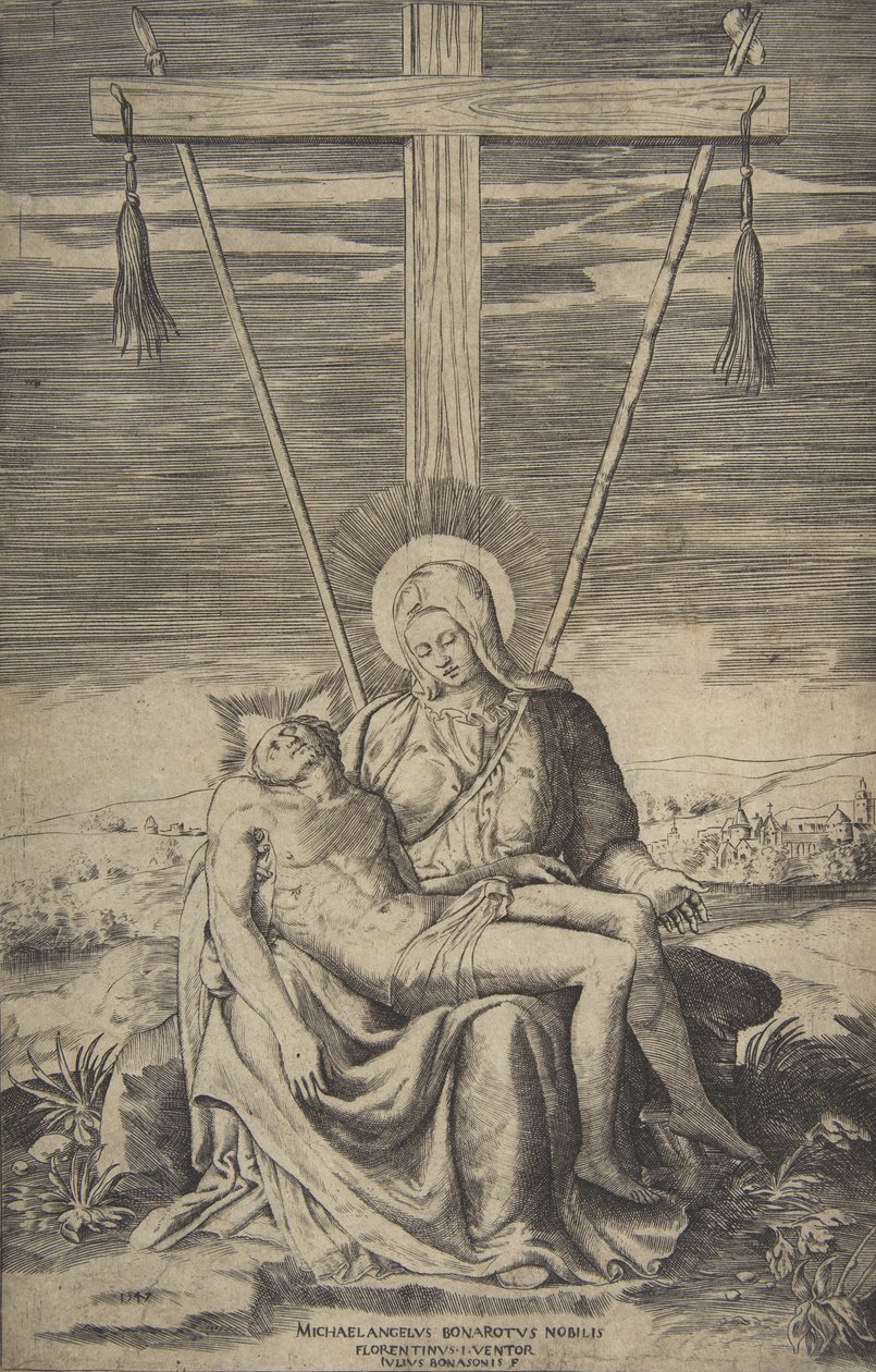 Golgatha Haçı altında Pieta, 1547. by Giulio Bonasone