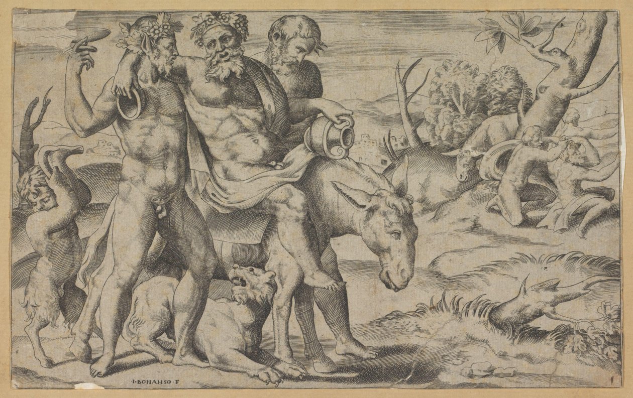Silenus eşeğe biniyor by Giulio Bonasone