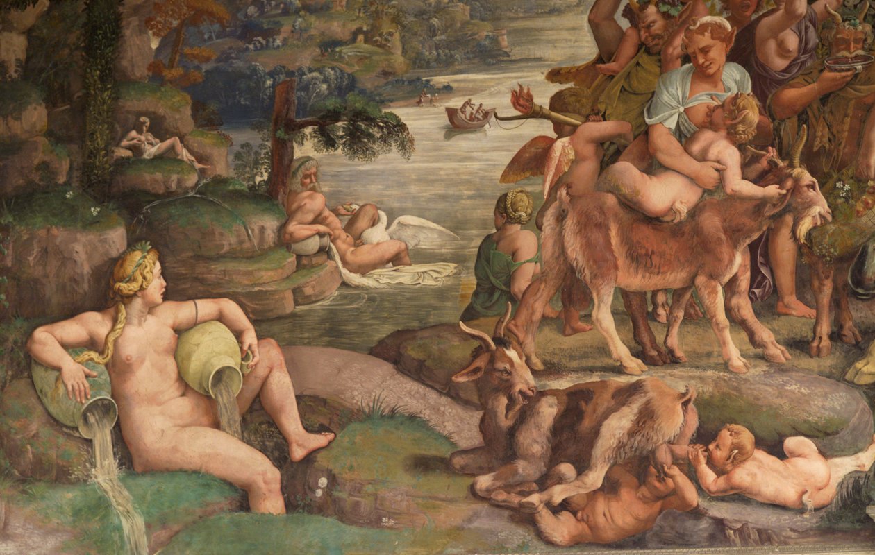Aşk Tanrısı ve Ruhun Düğün Ziyafeti, detay by Giulio Romano