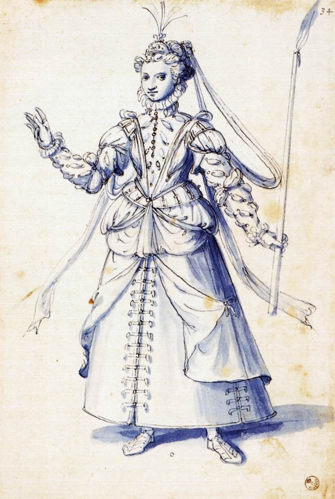 Meşaleli bir kadının kostüm çizimi by Giuseppe Arcimboldo