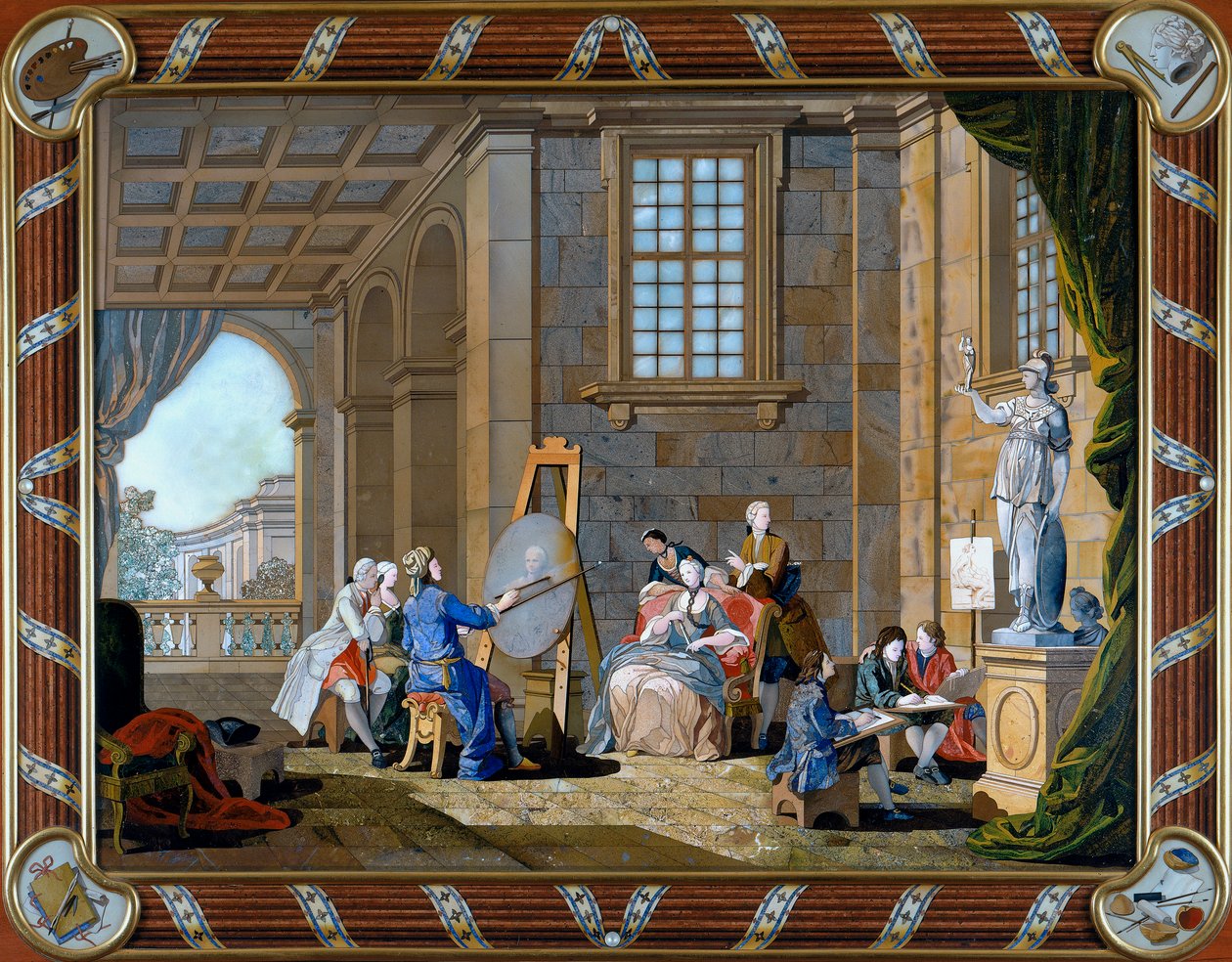 Tabloyu betimleyen pietre dure kakmalı panel by Giuseppe Zocchi