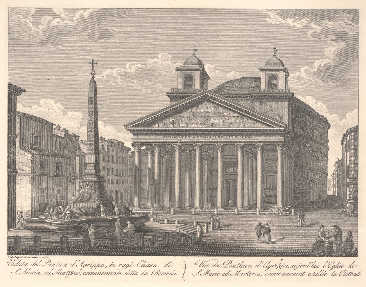 Agrippa Panteonunun görünümü (gravür) by Giuseppe Acquaroni