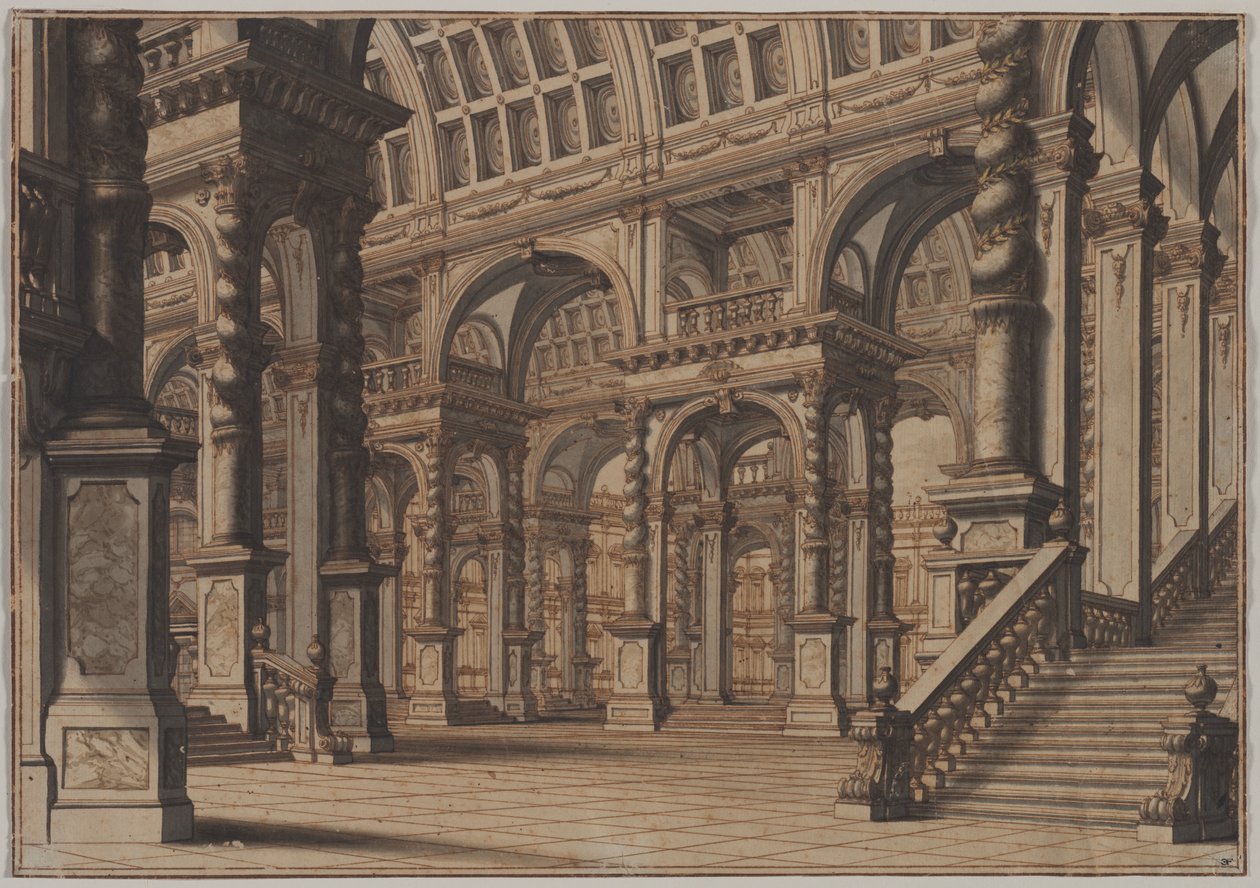 Merdivenli Anıtsal Tonozlu Salon by Giuseppe Galli Bibiena