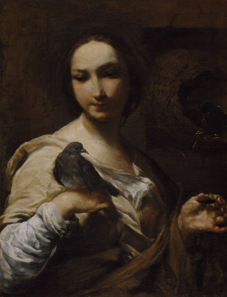 Güvercin Tutan Kız, 1721-27. by Giuseppe Maria Crespi