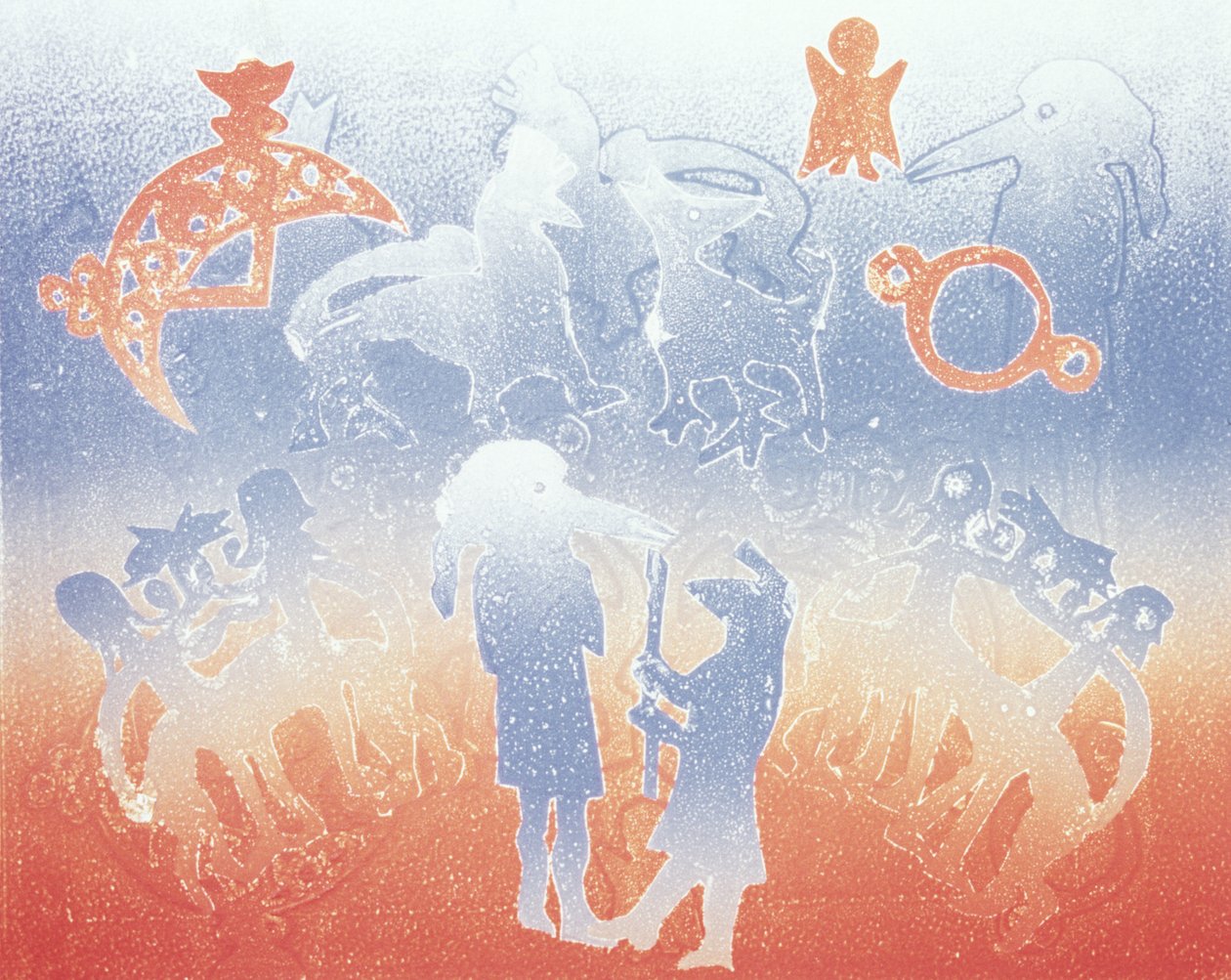 Papil birdman dolaşıyor, 1995 (monotip) by Gloria Wallington