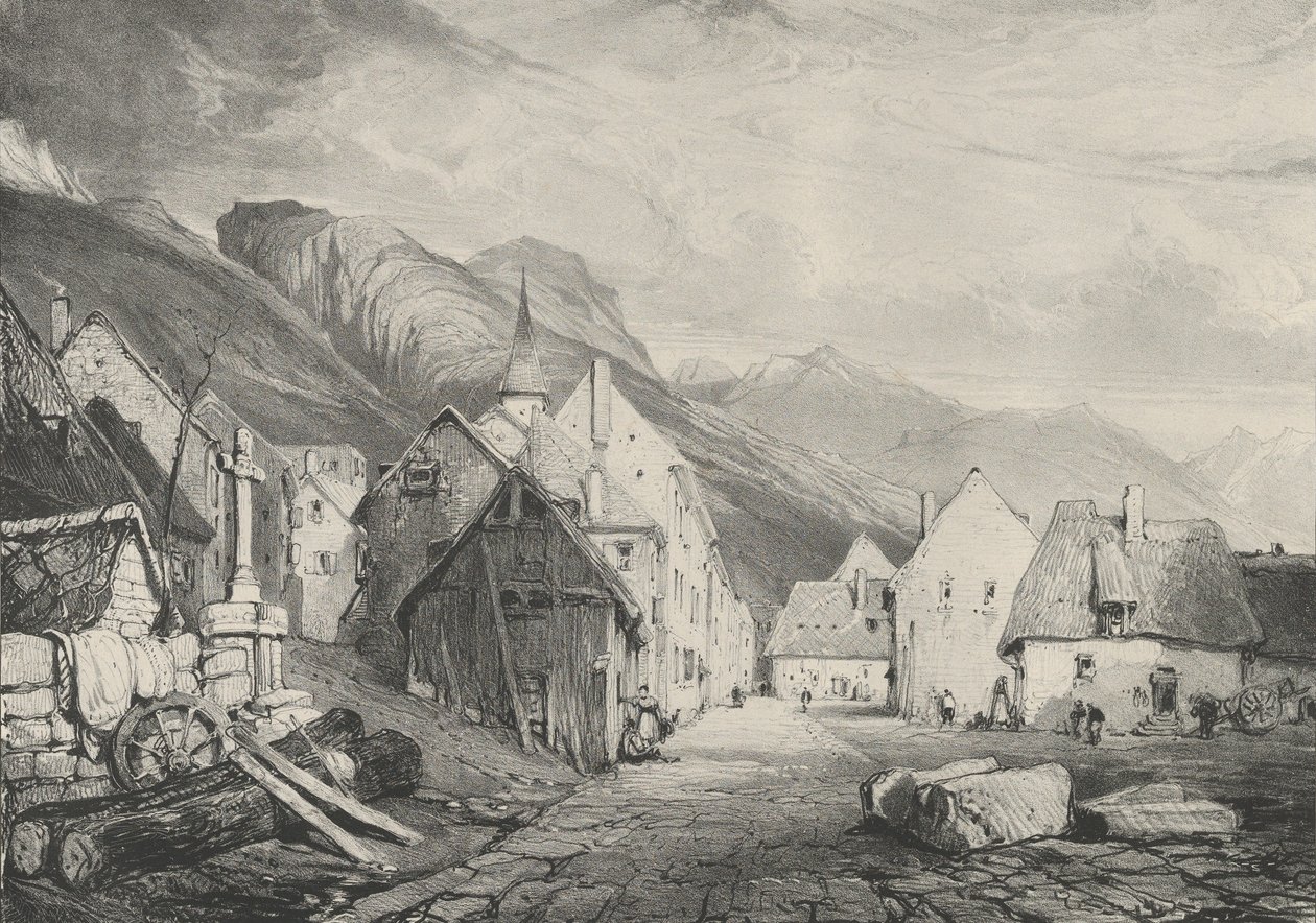 Les Bains köyüne giriş, 1831 by Godefroy Engelmann
