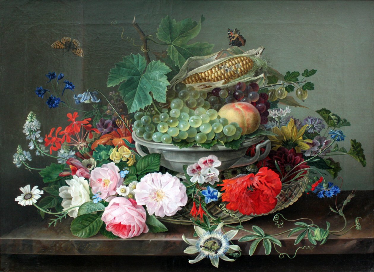 Meyve sepeti ile natürmort by Gottfried Wilhelm Voelcker