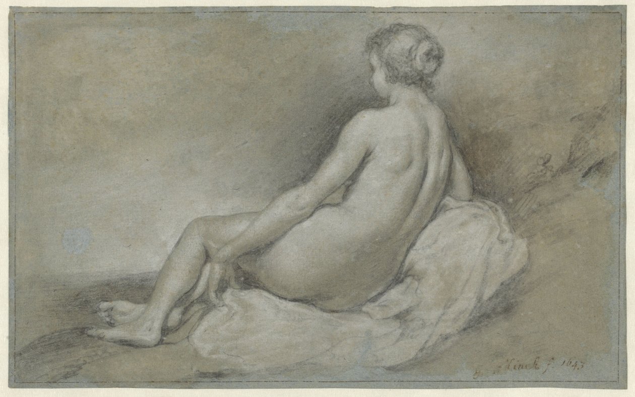 Oturan kadın çıplak, arkadan görüldü by Govert Flinck