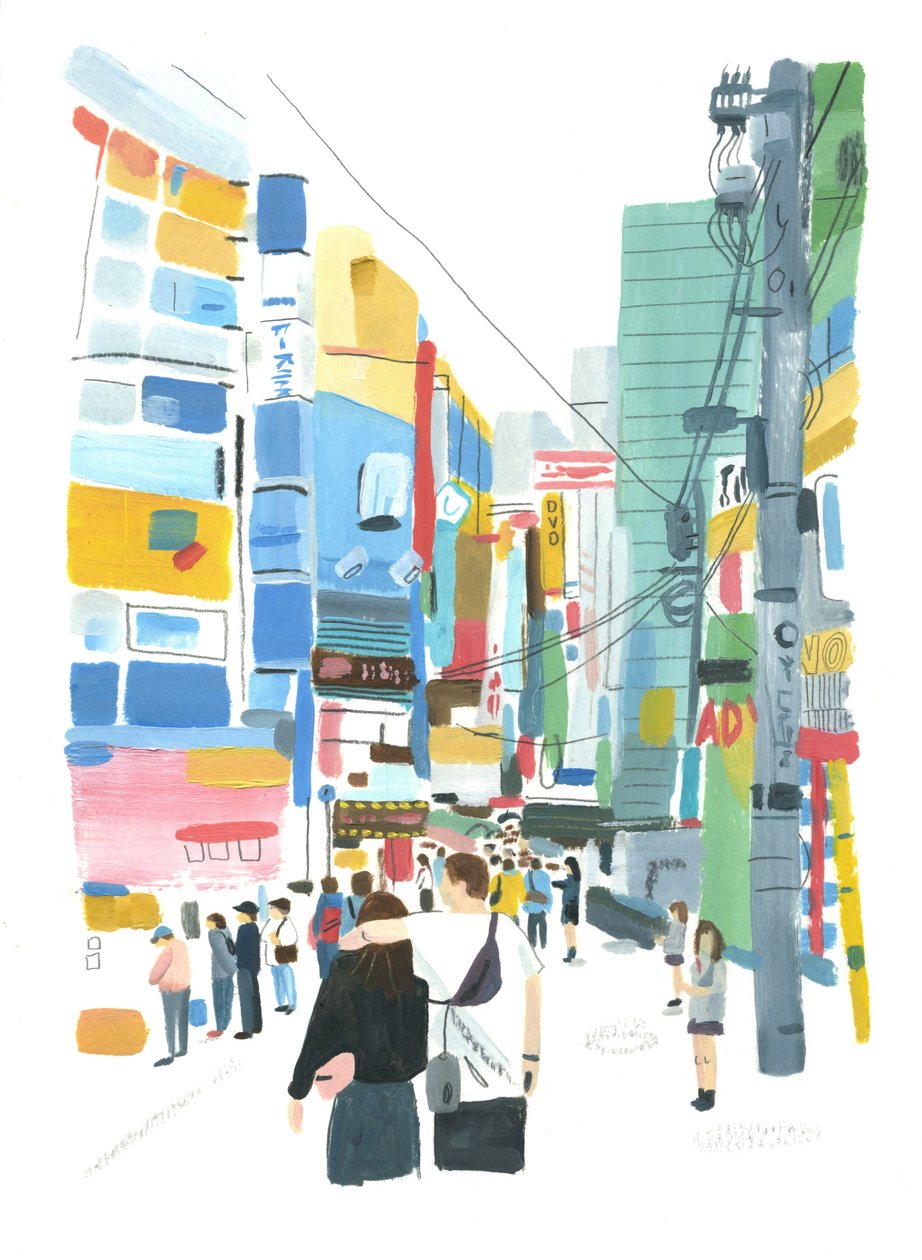 Akihabara, 2015 (kağıt üzerine yağlı boya) by Grace Helmer