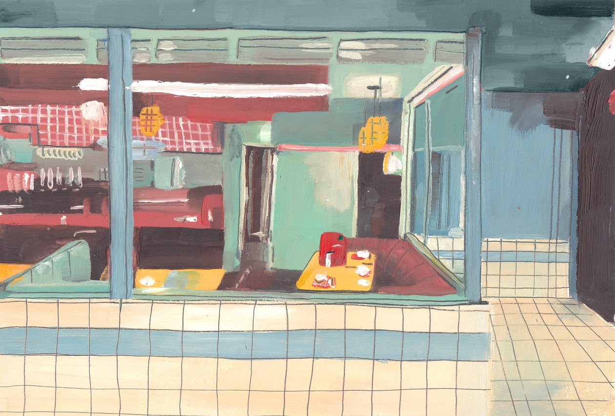 Lokanta, 2012 (kağıt üzerine yağlı boya) by Grace Helmer