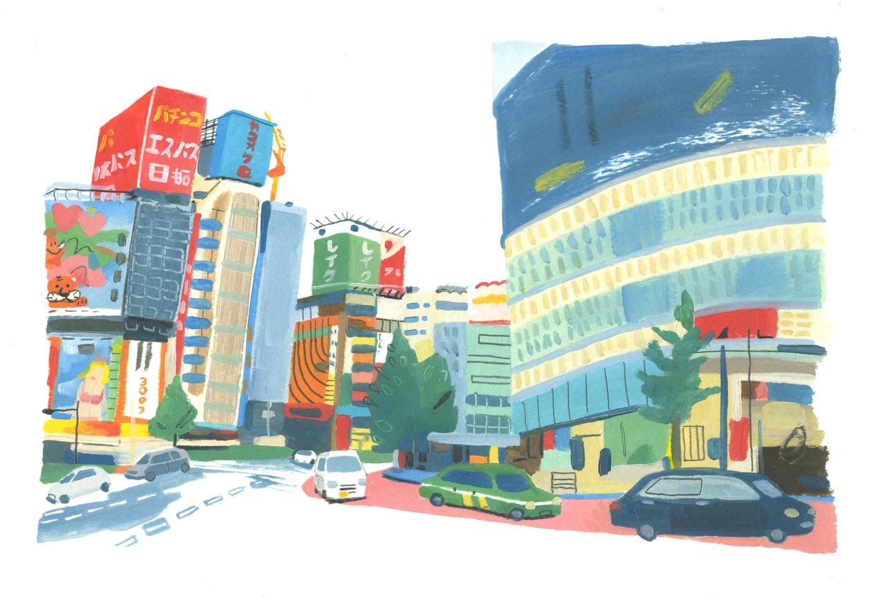 Shinjuku 2, 2015 (kağıt üzerine yağlı boya) by Grace Helmer