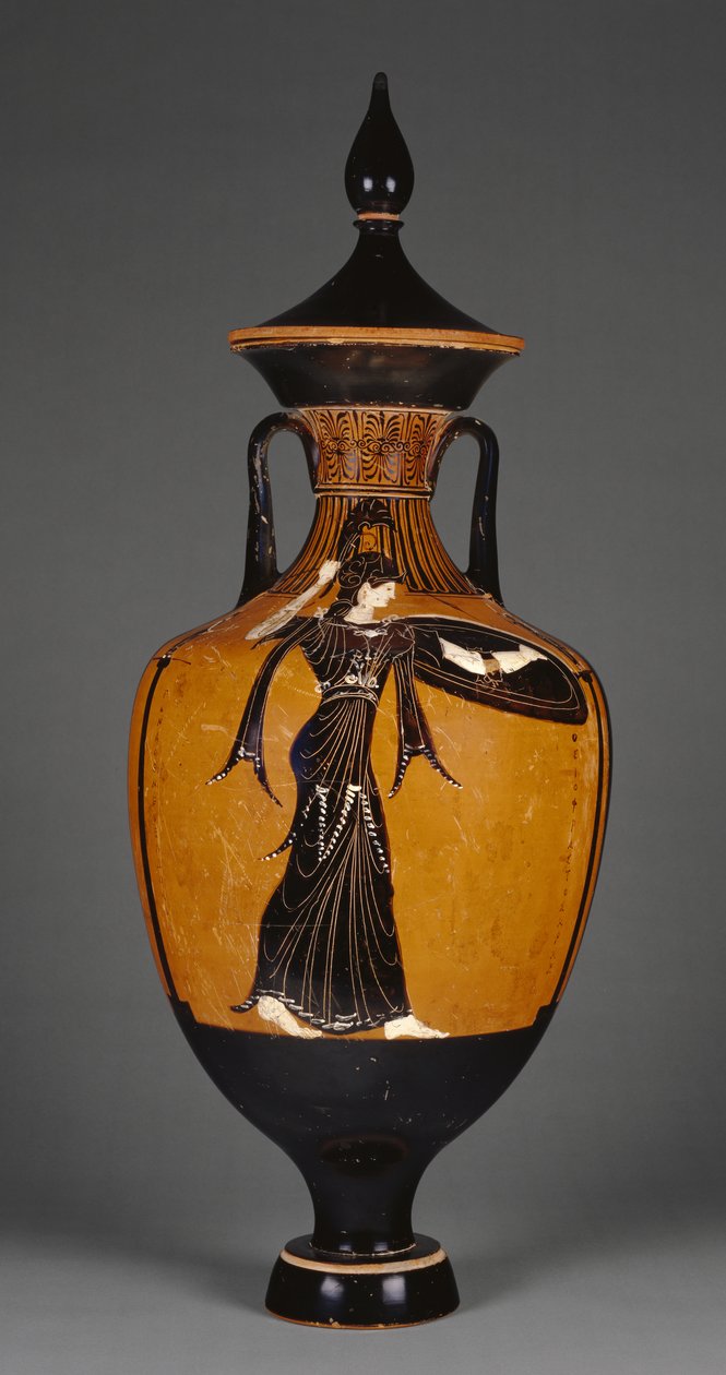 Panathenaic prize amphora with lid and figure of Athena, 363-2 BC (terracotta) by Greek