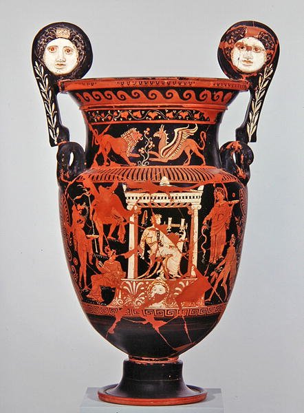 Apulian kırmızı figürlü kıvrımlı krater, MÖ 375-350 dolayları (seramik) by Greek