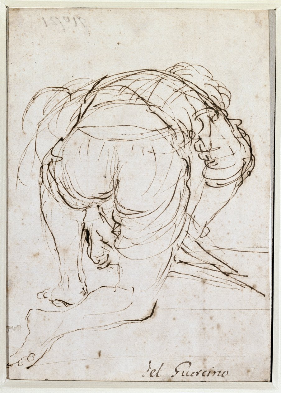 Adam diz çökmüş - karakalem by Guercino