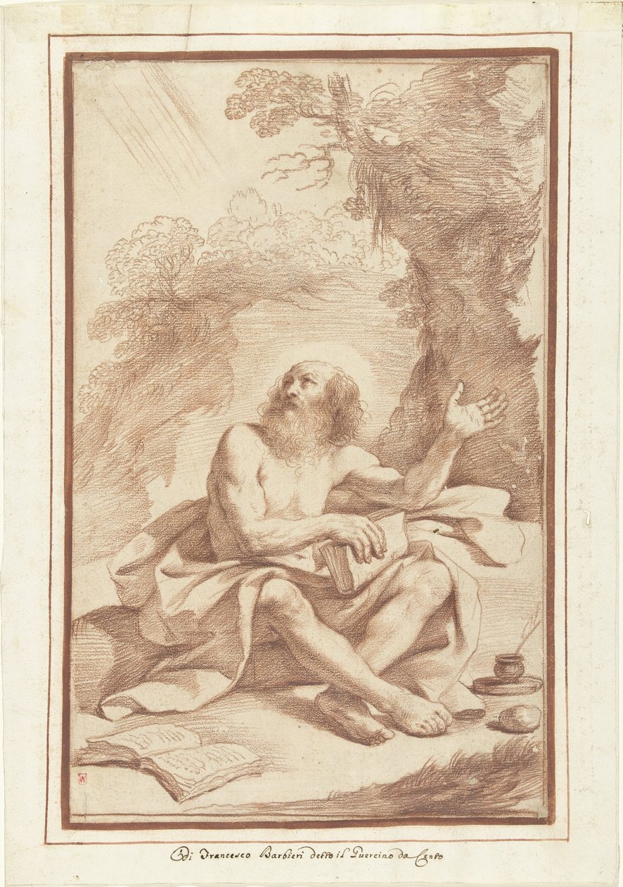 Aziz Jerome çölde by Guercino (attributed to)