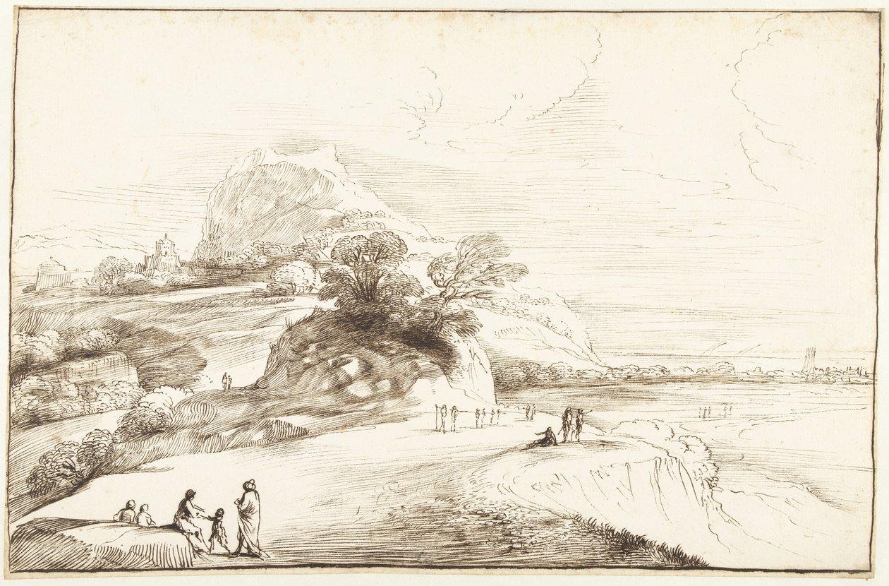 Uzak Manzaralı Dağ Manzarası by Guercino