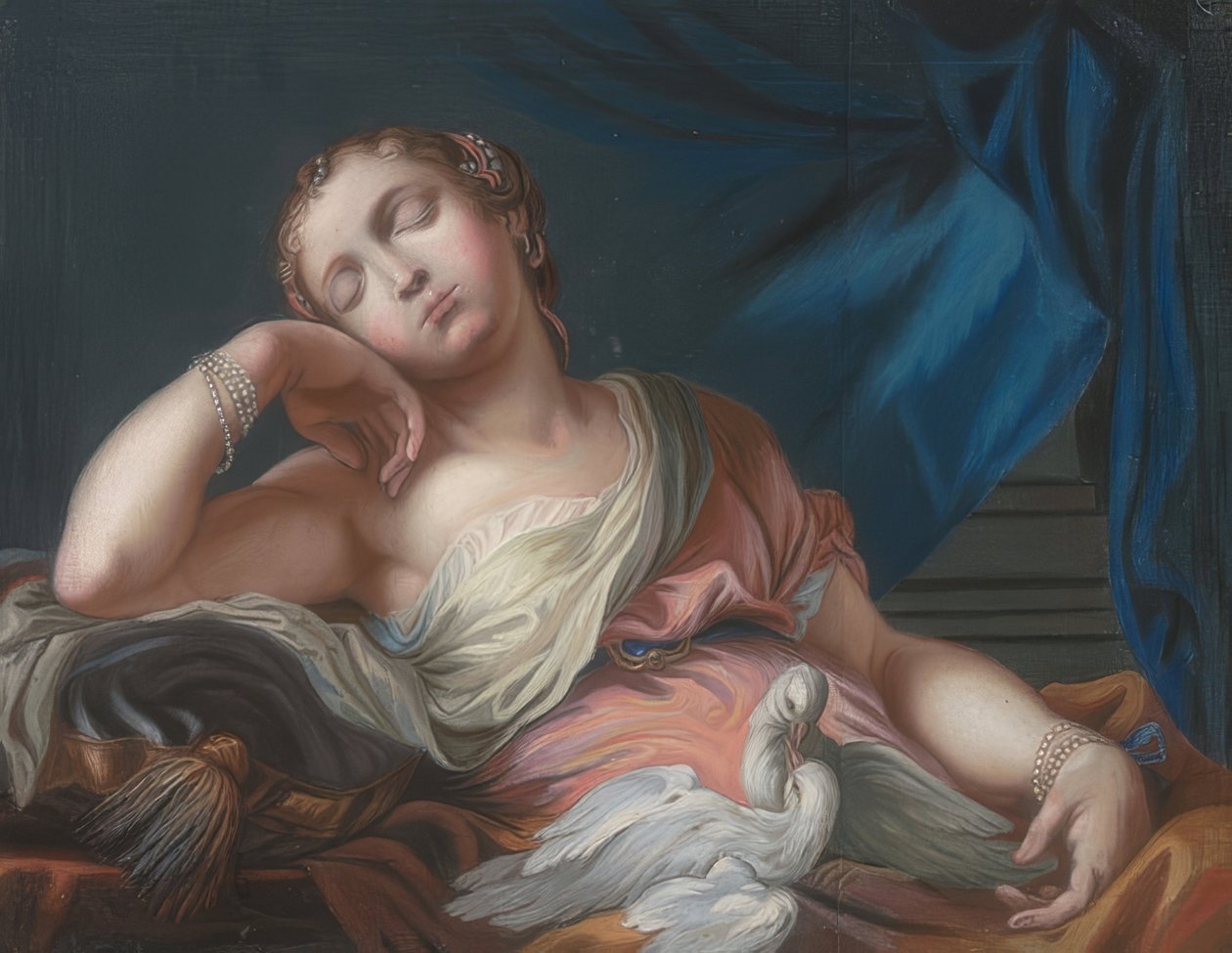 İki kaplumbağa güvercini ile Uyuyan Venüs by Guido Reni