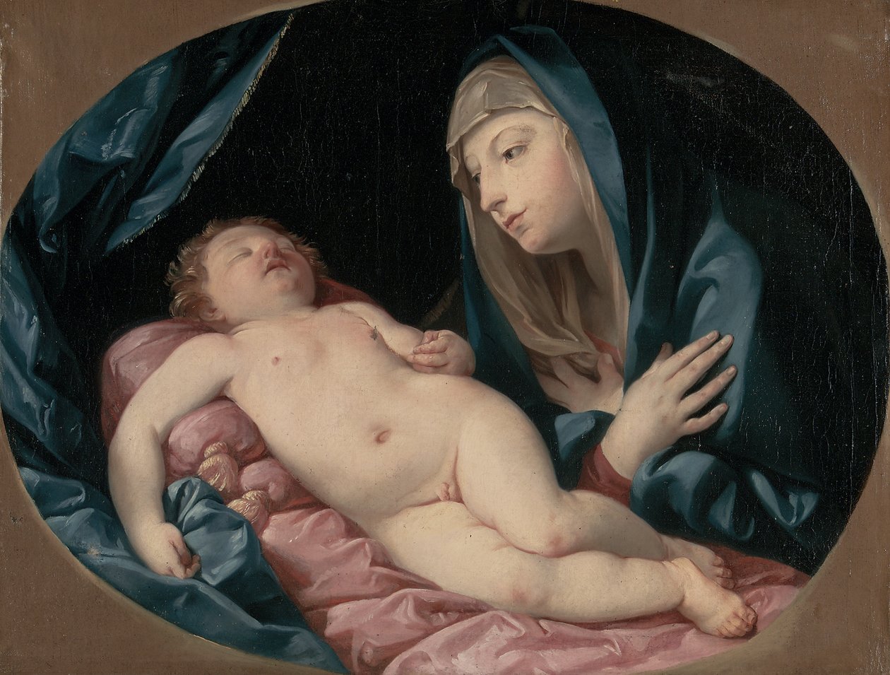 uyuyan çocuğa tapan Madonna by Guido Reni