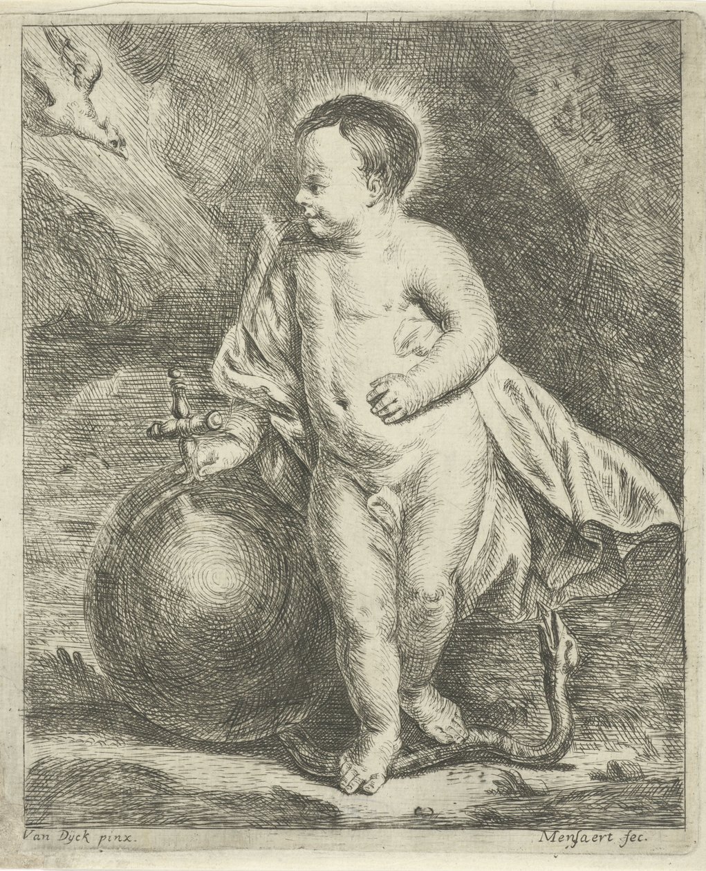 Küre ve yılan ile İsa çocuk by Guillaume Pierre Mensaert