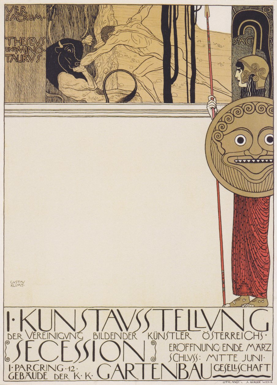 Viyana Ayrılığı için ilk sergi afişi (sansürlü versiyon) by Gustav Klimt