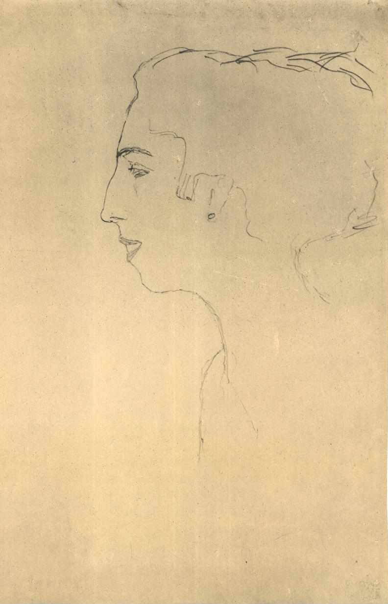 Soldaki profilde kadının başı by Gustav Klimt