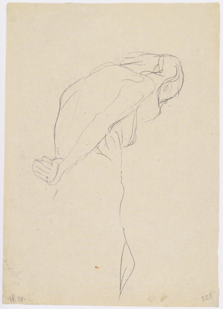 Çıplak yaşlı adam sağa eğildi by Gustav Klimt