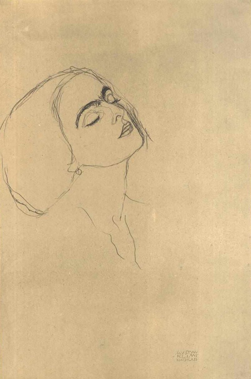 Sağa kapalı gözlerle baş çalışması by Gustav Klimt