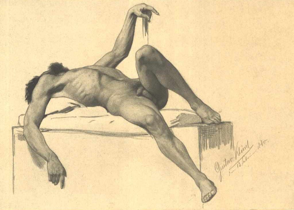 uzanmış erkek çıplak by Gustav Klimt