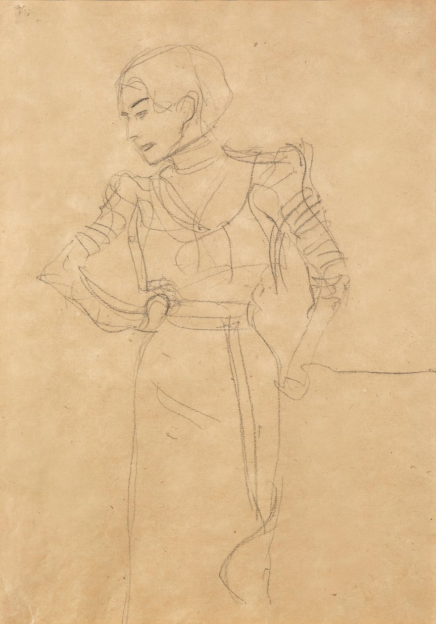 Bir koltuğun yanında durmak by Gustav Klimt