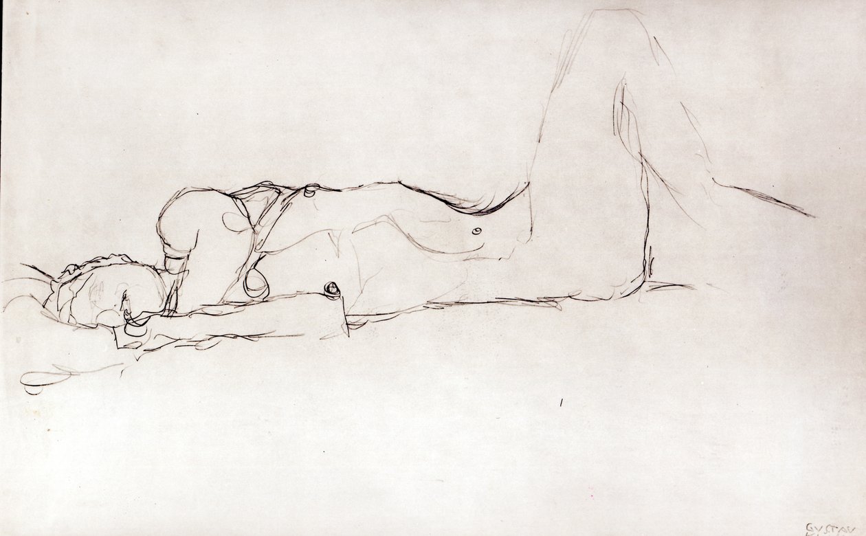 Yatakta Çıplak Kadın, c.1914 by Gustav Klimt