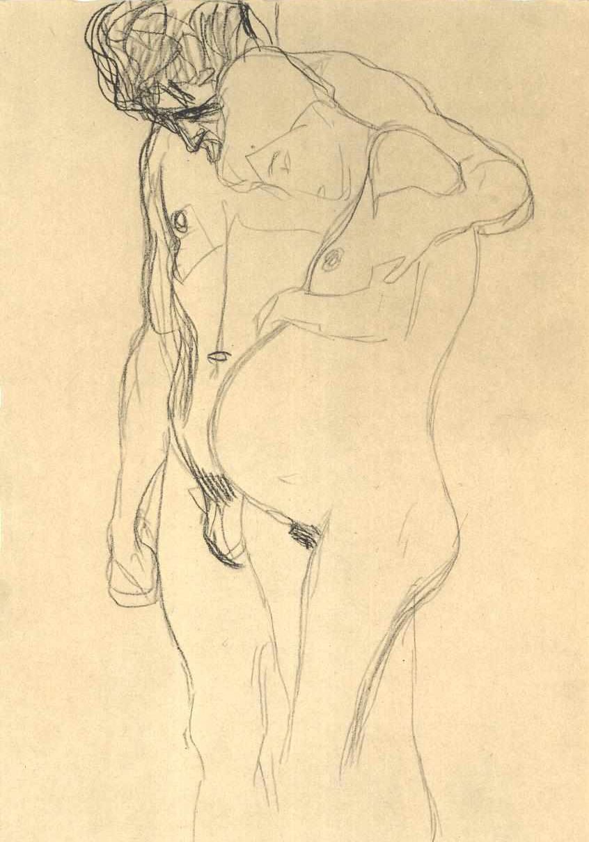 Soldaki kocası olan hamile kadın by Gustav Klimt