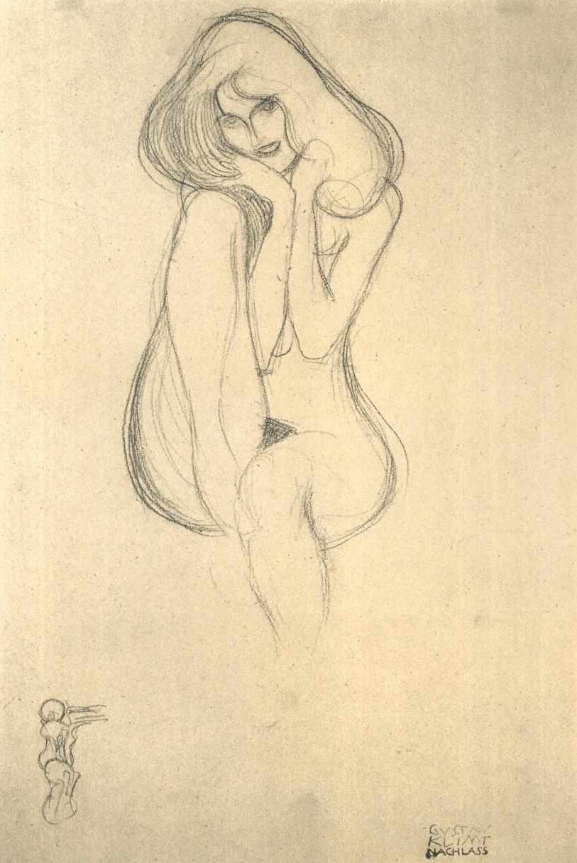 Önden çıplak oturmak by Gustav Klimt